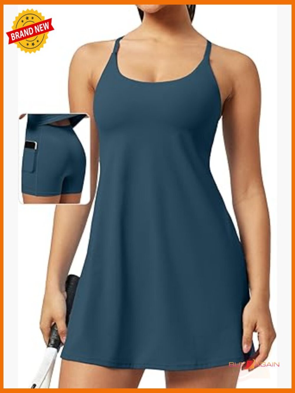 Athletic Tennis Dress with Shorts & Built-In Bra Adjustable Straps